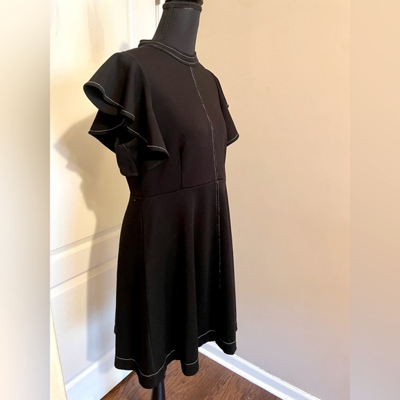 ANTHROPOLOGIE Maeve Deena Mini Dress Flutter Sleeve High Neck Black Size M - Picture 4 of 12